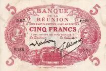 Reuni�n 5 Francs - Red, medallic head - 1938 - Serial F.186 - VF to XF - P.14