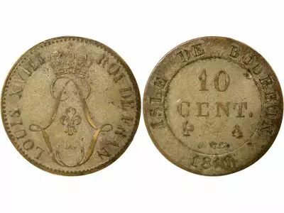 R�union Island of Bourbon, Louis XVIII - 10 Centimes - 1816 A Paris