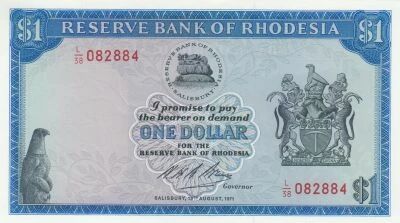 Rhod�sie 1 dollar - Armoiries - Champ de tabac - 18-08-1971 - S�rie L/38