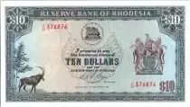 Rodesia 10 Dollars  Arms - Ruins - 03/12/1975