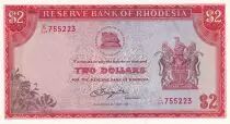 Rodesia 2 Dollars -  Arms - Victoria Fall - 1977 - P.31d