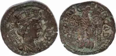 Roma (Provincias) 1 As, Alexandria (Troade) - Tyche, Eagle head at right (250-268)