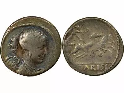 Roma Republic Gens Carisia, Titus - Silver Denarius, Biga - 46 BC Rome