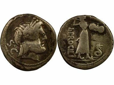 Roma Republic Procilia Gens, Lucius - Silver Denarius, Juno Sospita - 80 BC Rome