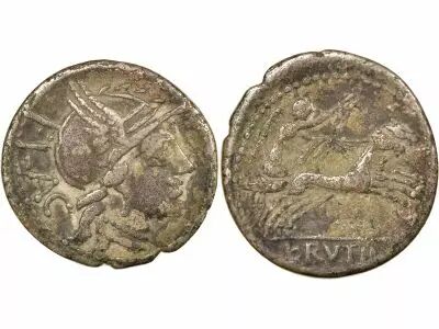 Roma Republic Rutilia Gens - Silver Denier - 77 BC Rome