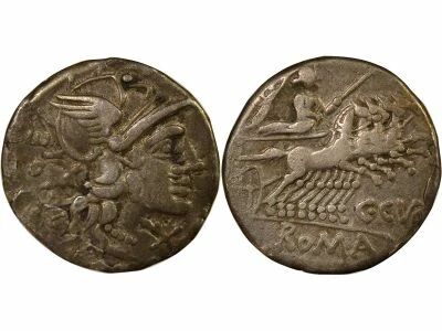 Roma Republic Silver Denarius, Gens Curiata - 142 BC