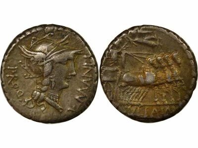 Roma Republic Silver Denarius, Gens Manlia - 82 BC