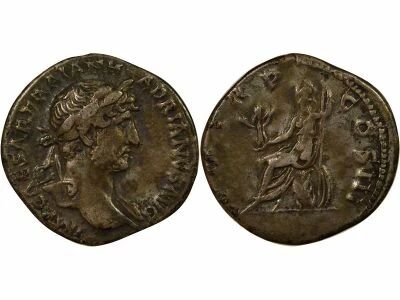 Roman Empire  Hadrian - Silver Denarius, Seated Roma - 1123 Rome