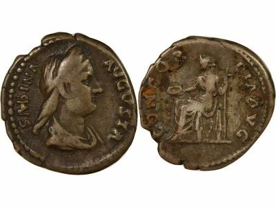 Roman Empire  Sabina - Silver Denarius, Seated Concordia - 129 Rome