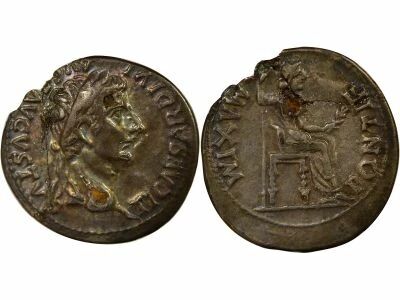 Roman Empire  Tiberius - Fouree Denarius, Pax - Lugdunum