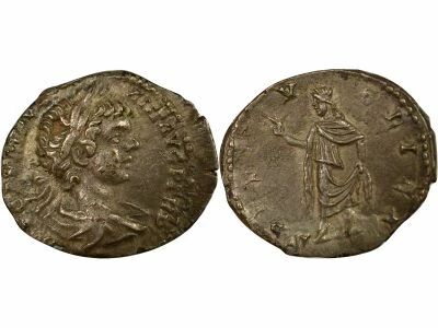 Roman Empire Caracalla - Silver Denarius, Spes - 198 Laodicea ad Mare