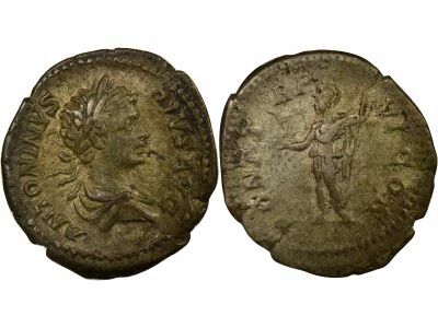 Roman Empire Caracalla - Silver Denarius, Standing Roma - 203 Rome