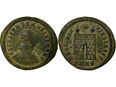 Roman Empire Constantius II - Nummus, Camp Gate - 327 / 328 Cyzicus