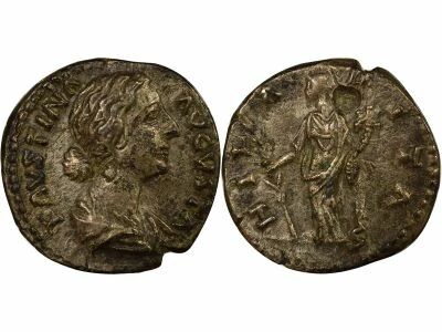 Roman Empire Faustina the Younger - Silver Denarius, Hilaritas - 161 / 164 Rome