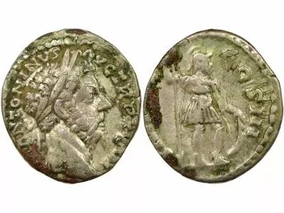 Roman Empire Marcus Aurelius - Silver Denarius, Standing Mars - 172 Rome