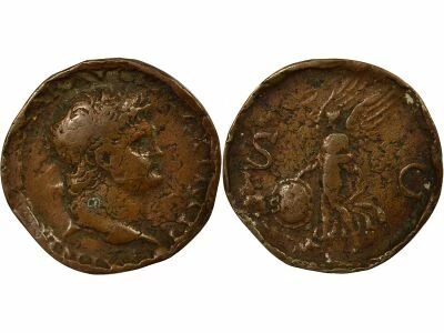 Roman Empire Nero - As, Victoria - 66 Lugdunum