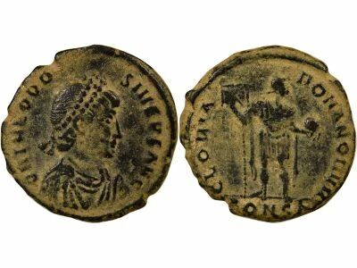 Roman Empire Theodosius I - Maiorina, Standing Emperor - 392 / 395 Constantinople