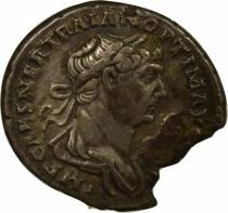 Roman Empire Trajan - Fouree Denarius, Seated Fortuna - IInd Century