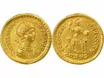 Roman Empire Valentinian II - Gold Solidus, Seated Concordia - 388 / 392 Constantinople
