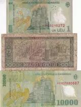 Romania Lot 3 Billets - 1, 25 & 10000 Lei - Varieties years - VG to F