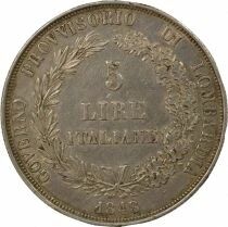 Royaume de Lombardie Gouvernement Provisoire - 5 Lire Argent - 1848 M Milan