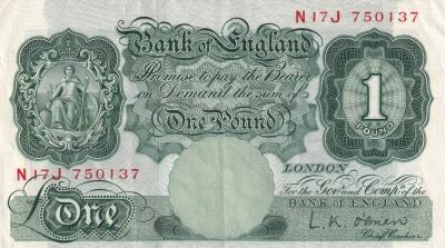 Royaume-Uni 1 Pound - Britannia - B�timent de la Banque d\'Angleterre - 1948-1960