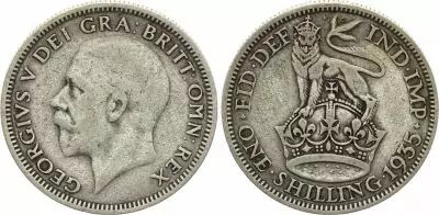 Royaume-Uni 1 Schilling ann�es vari�es - Armoiries, George V, argent - Cimier d\'Angleterre