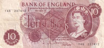 Royaume-Uni 10 Shillings - Elisabeth II - Britannia - ND (1962-1966) - TTB - P.373b