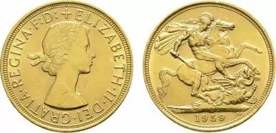 Royaume-Uni Souverain Elisabeth II - St George et Dragon - 1959 - Or