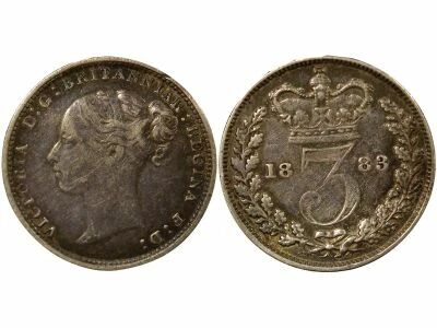 Royaume-Uni Victoria - 3 Pence Argent, 1e Portrait - 1883 Londres