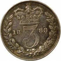 Royaume-Uni Victoria - 3 Pence Argent, 1e Portrait - 1883 Londres