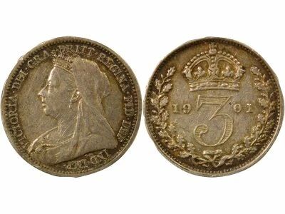 Royaume-Uni Victoria - 3 Pence Argent, 3e Portrait - 1901 Londres