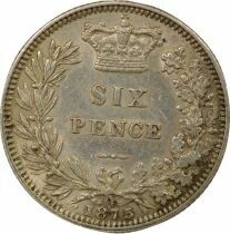Royaume-Uni Victoria - 6 Pence Argent, 1e Portrait, 2e Type - 1875 Londres