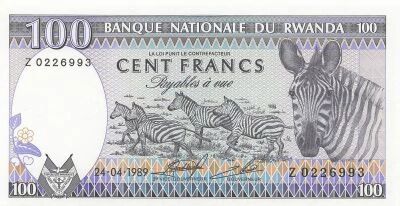 Ruanda 100 Francs - 24-04-1989 - Replacement - P.19