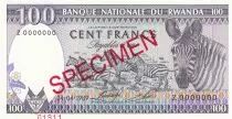 Ruanda 100 Francs - Zebras - Specimen - 1989 - P.19s