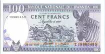 Ruanda 100 Francs  Z�bres -  Woman, volcano  - 1989