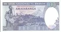 Ruanda 100 Francs  Z&eacute;bres -  Woman, volcano  - 1989