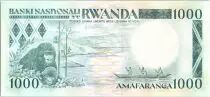 Ruanda 1000 Francs  -  Watus Tribe, Gorillas, boat - 1988