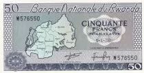 Ruanda 50 Francs - Map of Rwanda - Minors - 1976 - P.7c