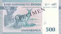 Ruanda 500 Francs - Landscape - Antelope - Specimen - 1994 - P.23s
