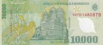 Rumania 10,000 Lei - Nicolae Iorga - Curtea de Arge? Church - Polymer - 2000 - Letter D