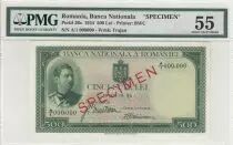 Rumania 500 Lei - Carol II - 1934 - Specimen - PMG 55 - P.36s