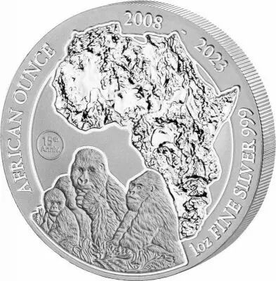 Rwanda  50 Francs - Gorille - 15 ans  s�rie \ Once d\'Afrique\  1 Once Argent 2023