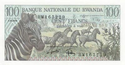 Rwanda 100 Francs - Z�bres - 1978 - P.12
