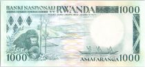 Rwanda 1000 Francs  -  Guerriers Watus, Gorilles, bateau - 1988