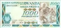 Rwanda 1000 Francs  -  Watus Tribe, Gorillas, boat - 1988