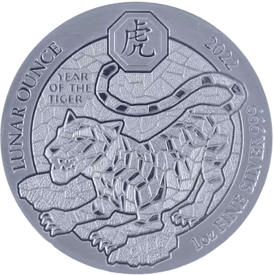 Rwanda 2 Dollars - 1 oz Silver - Tiger Lunar - 2022