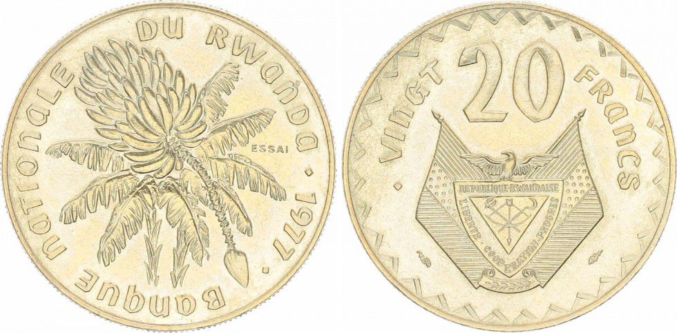 RWANDA,,1977,,20 FRANCS COIN..UNC, D 