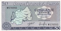 Rwanda 50 Francs - Map of Rwanda - Minors - 1976 - P.7c