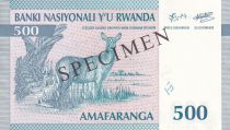 Rwanda 500 Francs - Landscape - Antelope - Specimen - 1994 - P.23s